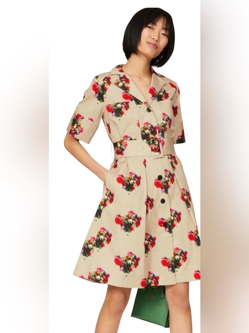 Adam Lippes Tan Printed Cotton Shirtdress Size 6 No Belt